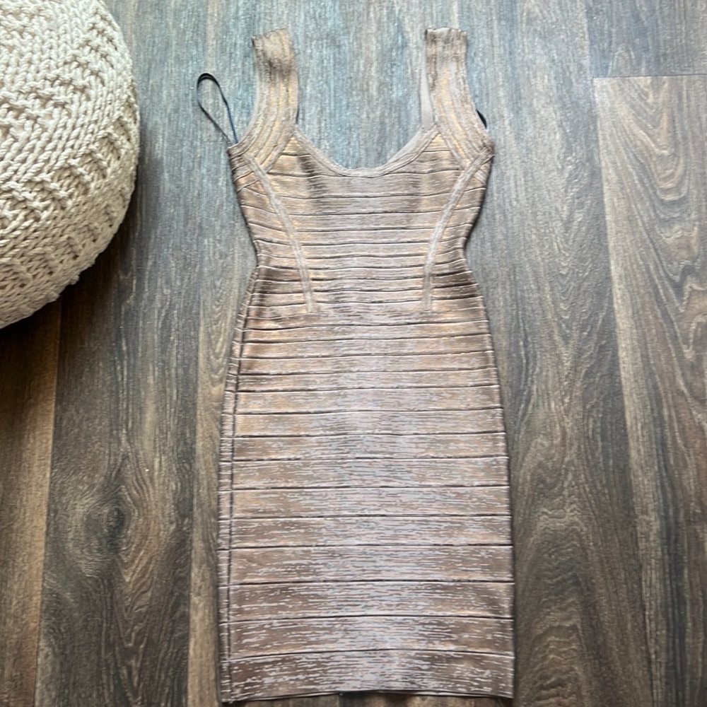 HERVÉ Leger Foil Round Neck Dress